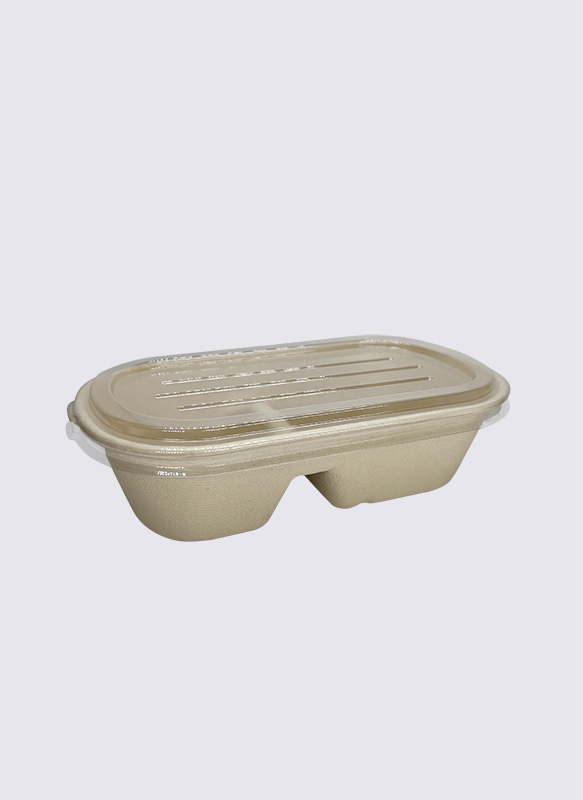 1000ml 2-div Bagasse Sugarcane Food Container dengan PET Lid