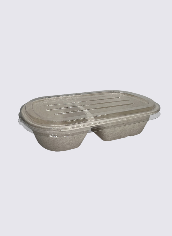 850ml 2-div Bagasse Sugarcane Food Container dengan tutup PET